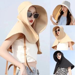Womens Wide Brim Sun Hat with Neck Cover - UPF 50+ UV Protection Bucket Hat for Beach & Outdoor Summer Activities