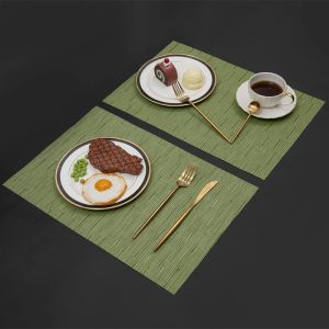 1/4/6PCS 30x45cm Square PVC Green Table Mats Pad Anti-Skid Washable Woven Vinyl Christmas Placemat for Kitchen Dining Patio 식탁매트