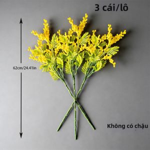 Kmitang | Cây Acacia Nhân Tạo 38cm/62cm Hoa Nhung Vàng Cành Cây Mimosa Giả Dùng Trang Trí Nhà Cửa Tiệc Cưới Hoa Nhựa Xốp