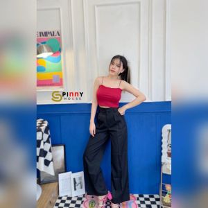 SpinnyHouse เสื้อครอป สายเดี่ยว เสื้อสายฝอ สายสปา เปรียบเทียบนิ่ม 💕 ผ้ายืดเยอะ P102B