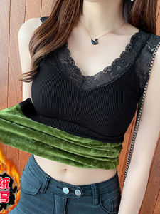 เสื้อกั๊กขนแกะหนาสำหรับผู้หญิงในฤดูใบไม้ร่วงและฤดูหนาว เสื้อชั้นในแบบมีสายรัด ทรงเข้ารูป ทรงเข้ารูป แขนกุด ปกติ