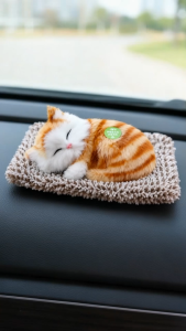 [SG] Sleepy Kitty Activated Carbon Odour Absorber with Meowing Sound | Realistic Cat Decor for Car Home & Office