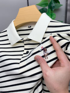 Áo Thun POLO Cổ Polo Tay Ngắn Rộng Rãi Mùa Hè Cho Nam Áo Thun Cotton Lụa Sọc Kẻ Sọc Thoáng Khí Thoải Mái Thời Trang Công Sở
