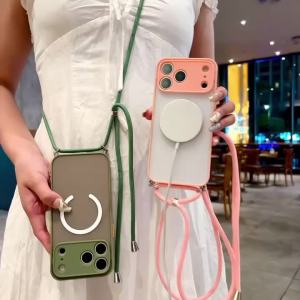 Crossbody Necklace Strap Matte For Magsafe Magnetic Case For iPhone 17 Pro Max 16 15 Plus 14 13 12 11 Camera Protection Cover