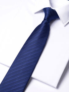 Romguest | Navy Blue Stripe Zipper Tie 8cm