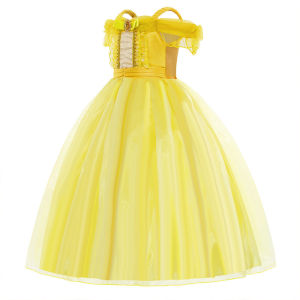 Girl Yellow Belle Cosplay Dress Up Children Princess Costume Kids Halloween Carnival Birthday Performance Party Clothes 3 4 5 6