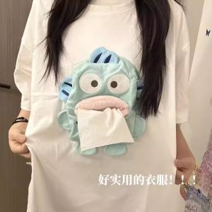 Japanese Style 3D Dumb Fish Short Sleeve T-Shirt Couple Matching Bottom Shirt Mens Womens Spring Autumn Fashion School Wear