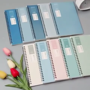 สมุดนักเรียนปกนุ่ม 1 ชุด 4 เล่ม สันเกลียว A5/B5 เส้นแนวนอน สไตล์วินเทจ เรียบง่าย สำหรับออฟฟิศและไดอารี่