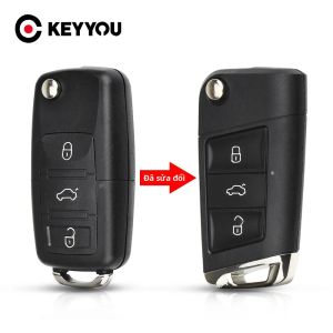 KEYYOU ABS Remote Vỏ Chìa Khóa Xe Volkswagen VW Polo Passat B5 Golf MK5 Beetle 3 Nút Thay Thế Chìa Khóa Ô Tô