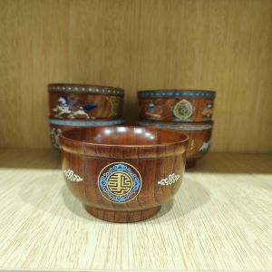 Handmade Mongolian Wooden Bowl Ethnic Style Heat Resistant Large Size High Legged Milk Tea Bowl Dining Utensils for Home Use