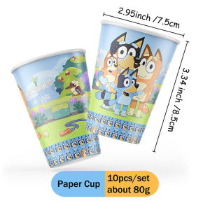 Bluey Theme Birthday Party Decoration Supplie Cartoon Dog Blue Paper Napkin Plate Cup Sticker Paper Boex Party Brooch Decoration