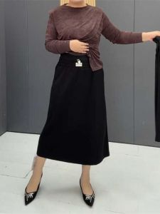 Early Autumn plus Size Mid-Length A-Line Skirt with Back Slit Pockets Elastic Waist Slimming Womens Fashion Casual Skirt