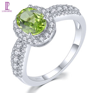 Lohaspie Jewelry Genuine 1.36 Carats 925 Silver Ring Women Original Natural Peridot Garnet Ring 925 Silver Jewellery With Stones Peridot Gemstone Ring Women Fashion Ring Jewelry