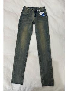 กางเกงยีนส์ทรงสลิมฟิตเอวสูงสไตล์อเมริกันย้อนยุค กางเกงขายาวทรงเข็มสีน้ำเงินสำหรับผู้หญิง ฤดูใบไม้ผลิและฤดูใบไม้ร่วง