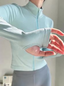 Áo Khoác Tập Luyện Nữ Liền Thân Khóa Kéo Toàn Thân Tay Dài Có Lỗ Cho Ngón Cái Cổ Đứng Ôm Dáng Chất Liệu Yoga Thể Thao Chạy Bộ Thoáng Khí Nhanh Khô