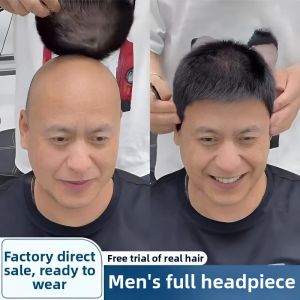 KEQIAO | Male Middle-Aged Breathable Real Hair Full-Coverage Wig