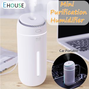 400ml Mini Air Purification Humidifier Car Portable Mini Aroma Diffuser with LED Light Mist Maker Essential Oils Diffuser Negative Ion Humidifier