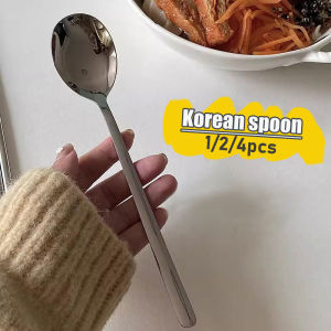 YESPERY 1/2/4Pcs Korean Stainless Steel Spoon Creative Long Handle Hotel Western Food Spoon Soup Spoon Home Kitchen Essential Tableware