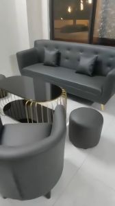 Bộ Sofa Băng Dài 2m Màu Nâu Giả Da Kèm Đôn Gối Tựa Lưng Và Bàn Sang Trọng