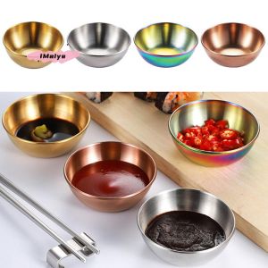 1Pc Stainless Steel Golden Colorful Sauce Dishes Set Seasoning Appetizer Serving Tray Splice Plates Kitchen Tableware