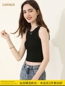 Canvaus Trắng Sling Áo Vest Nữ Gợi Cảm Mỏng Cotton Tank Top Có Miếng Lót Ngực Chiều Dài Ngắn Cho Bữa Tiệc Mùa Hè