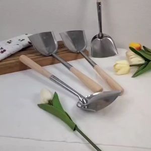 ตะหลิว ตะหลิวสแตนเลส ขนาด 3นิ้ว จำนวน 12ด้าม ตะหลิวด้ามไม้ ด้ามไม้สัก อุปกรณ์ทำอาหาร สำหรับ ผัด ทอด