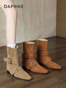 Daphne French Style Short Boots Womens Western Knight Mid-Calf Pointed Toe Vintage Design Fashion Boots for Autumn Season