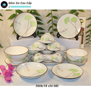 Bộ Bát Đĩa Bát Tràng [17 MÓN] - Bộ Bát đũa Cao Cấp [XUÂN XANH]