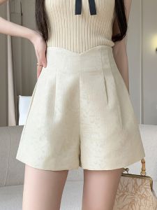 White Casual A-Line Wide Leg Pants Womens Summer Outdoor High Waist Five-Quarter Length Commuter Style National Trend