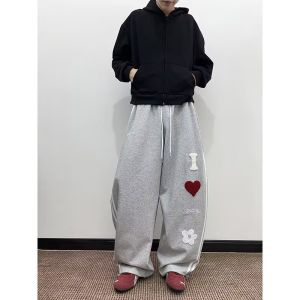 กางเกงวอร์มสปอร์ตลายทางสไตล์อเมริกัน ทรงหลวม สำหรับผู้ชายและผู้หญิง กางเกงวอร์มลำลองฤดูใบไม้ร่วง ทรงหลวม ทรงหลวม ทรงหลวม