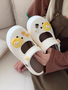 Summer Cute Cheese Cookie Mary Jane Hole Hole Shoes Fashion Beach Sandals Womens EVA Slip-On Flat Heel Cartoon Anime Style