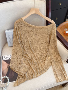 Gentle Wind Shoulder Bared Long Sleeve T Shirt Womens Overhead Lace Hem Tunic Top Casual Daily Wear Soft Style Autumn 2025
