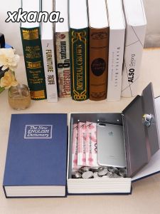 Book Shaped Password Box Childrens Home Storage Organizer Retro Metal Safe Box Creative Gift Savings Canister