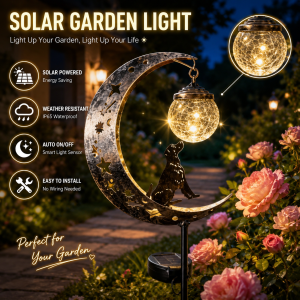 Solar Powered Lawn Lights Dog Figurine Glass Ball Ground Plug Garden Decorative Lights Ideal Festival Gift