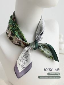 Silk Scarf Hairband Thin Summer Plant Floral Design Womens Square Scarf Accessory by Yingmei Small Square Silk Scarf