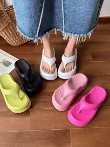 Fnova 7cm Thick Sole Wedges Supper Soft Flip Flops for Women Summer Clip Toe Chunky Platform Sandals Woman Non Slip Beach Slippers Outdoor Slides