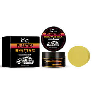 RAYHONG | Car Plastic Renovate Wax with Sponge Car Plastic & Rubber Restorer Black Trim Revitalizer for Interior/Exterior UV Protection