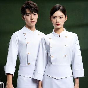 High-End Silk Cotton Chef Coat Anti-Static Premium Hotel Button Work Uniform for Head Chef Winter Special Administrative Use