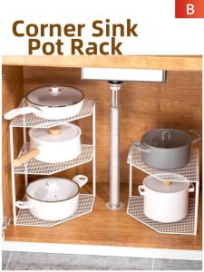 Corner and Under-Sink Pot Storage Rack Layered Organizer