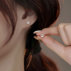 S999 Pure Silver Kittens Paw Stud Earrings for Women Minority Design Earrings Sterling Silver Ear-Caring No Need to Take off Small Otica Ear Rings