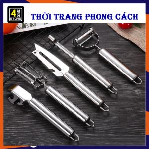 Bộ 5 Dao Bào Đa Năng INOX Siêu Bén Cao Cấp - Dụng Cụ Bào Rau Nạo Gọt Vỏ Bào Sợi  Khui Nắp Tiện Lợi - Bào Rau Củ Sợi INOX Không Gỉ