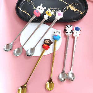 304 Stainless Steel Stirring Spoon Cartoon Coffee Spoon Cute Spoon Long Handle Afternoon Tea Stirring Spoon Cake Dessert Spoon