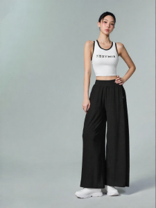 New Textured Fabric Pockets Wide Leg Casual Sport Pants
