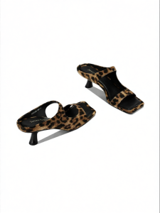 JESSICA SOPHIA | Waterproof Open-back Leopard Print Square Toe Stiletto Slides