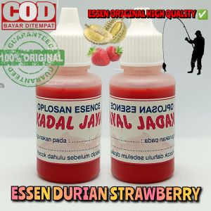 ESSEN DURIAN STRAWBERRY KEMASAN 30 ML UNTUK IKAN MAS LELE MUJAIR NILA PATIN BAWAL DLL TARGET BABON IKAN RAME GALATAMA GALAPUNG HARIAN ATAUPUN LOMBA UNTUK SEMUA MEDIA JENIS UMPAN