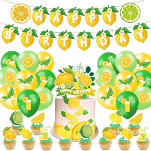 Summer Fruit Lemon Theme Cake Topper Latex Balloons Party Decoration Childrens Birthday Setup Props Cartoon Aluminum Balloons