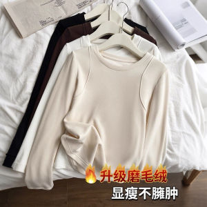 เสื้อยืดคอกลมแขนยาวผู้หญิง เสื้อเชิ้ตทรงสลิมฟิต ดีไซน์กระดูกปลา ทรงหนา ทรงเข้ารูป เสื้อชั้นในฤดูใบไม้ร่วง/ฤดูหนาว