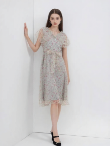 S·DEER | Đầm Nữ V-Neck Mùa Hè Hoa Văn Ngọt Ngào