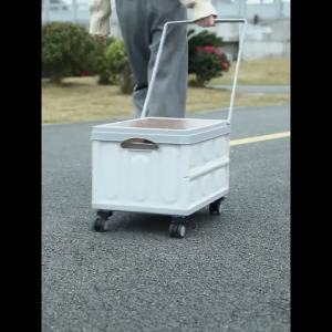 Foldable Storage Cart with Wheels & Pull Handle | Camping Storage Box | Stackable Organizer with Lid