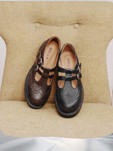 Belle | Engraved Leather T-Strap Mary Janes Thick Sole